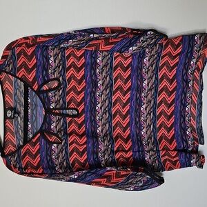 Bobeau XL Vibrant Art To Wear Sheer tribal print blouse